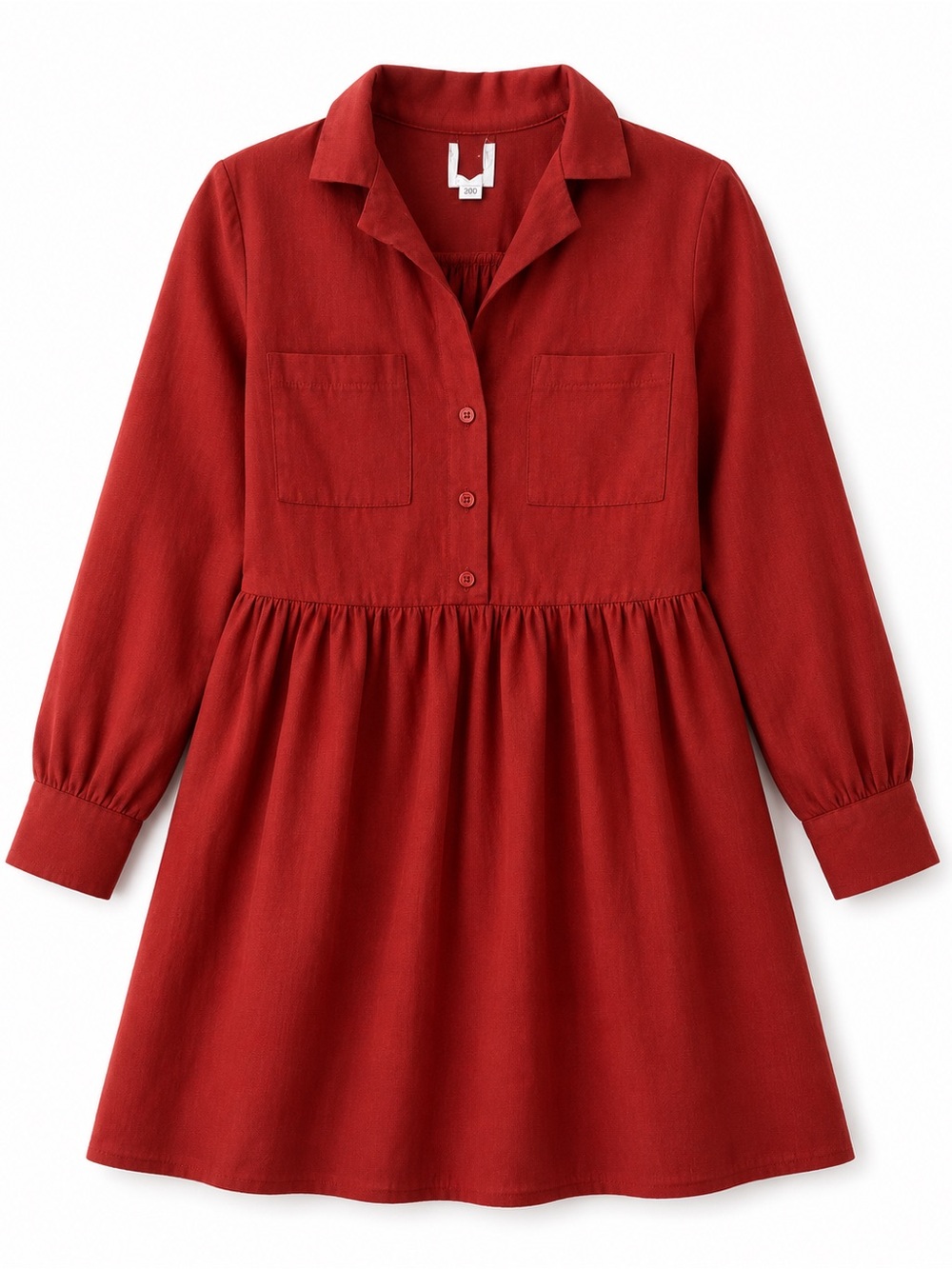 Red Long-Sleeve Shirt Dress
